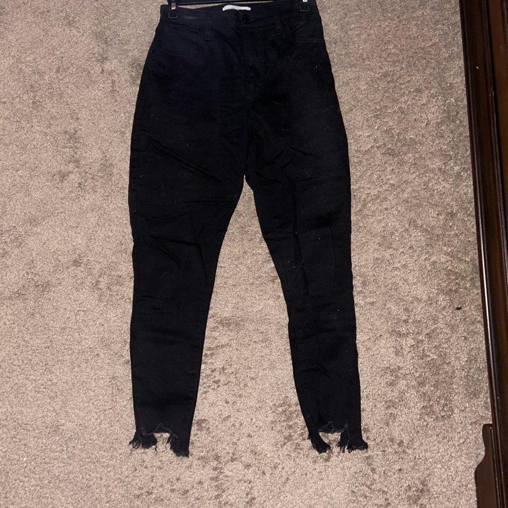 Abercrombie & Fitch Black Skinny Jeans with Frayed Ankles